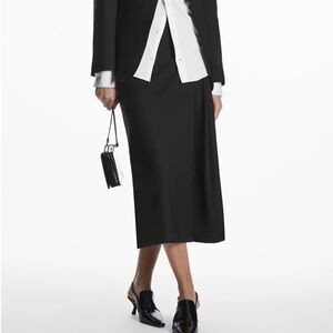 NWT Cos Pleated Wool Midi Wrap Skirt - Black